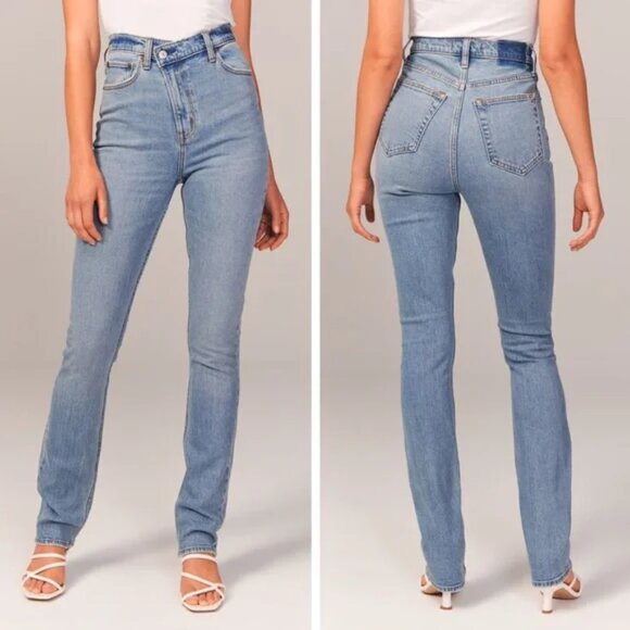Abercrombie & Fitch Jeans 90s Slim Straight Ultra High Rise Crossover Waist 30 R - Picture 1 of 12
